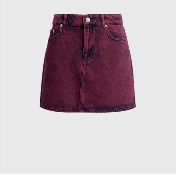 Ganni Colored Washed Denim Mini Skirt red/maroon EUC - Picture 4 of 10